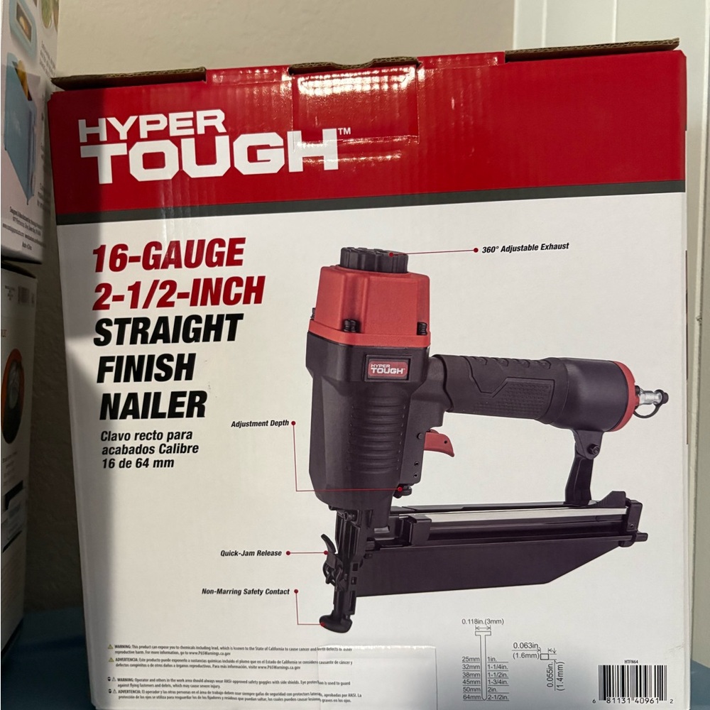 Hyper Tough 16-Gauge 2-1/2" Straight Finish Nailer - Red/Black - Picture 2 of 2